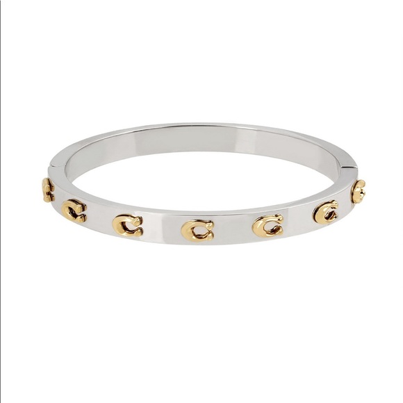 COACH Signature C Hinged Bangle Bracelet with Dust Bag